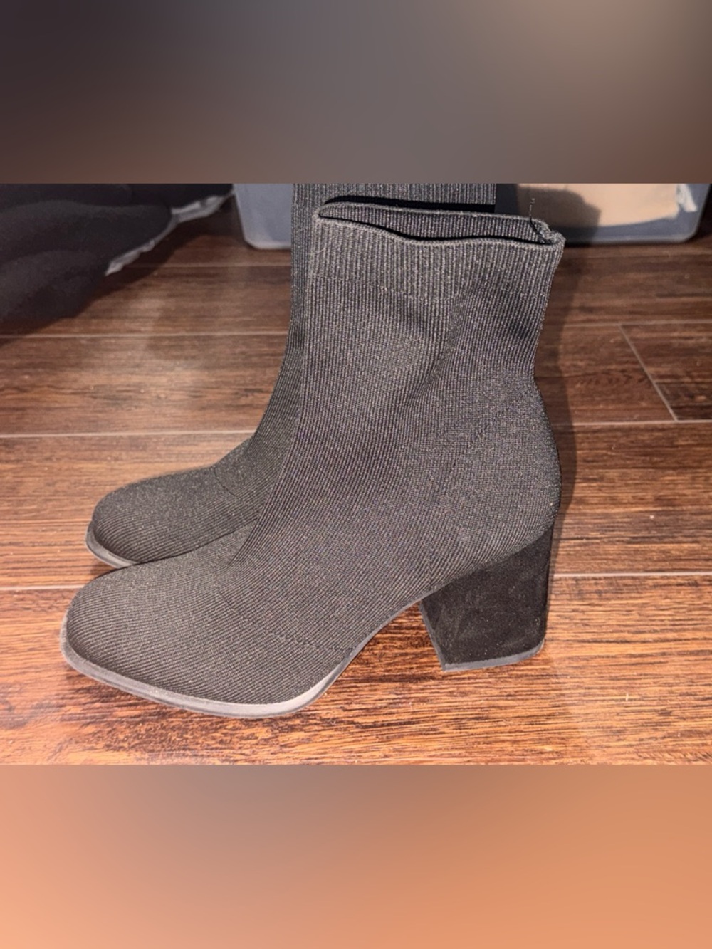 Women's Black Stretch Sock Boot with Block Heel